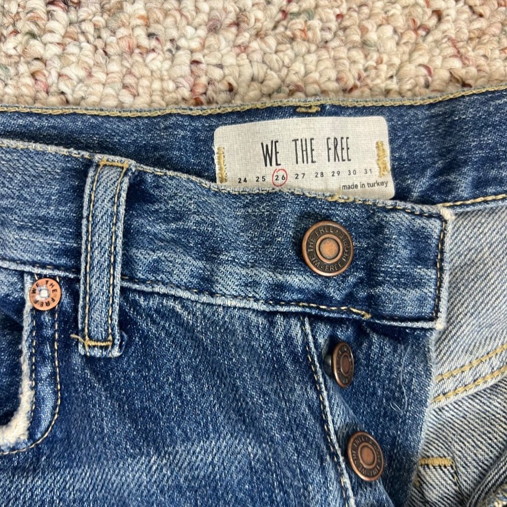 We the Free Aztec Side Panel Cropped Boyfriend Jeans Raw Hem  26 Waist  - N268 - Picture 6 of 8